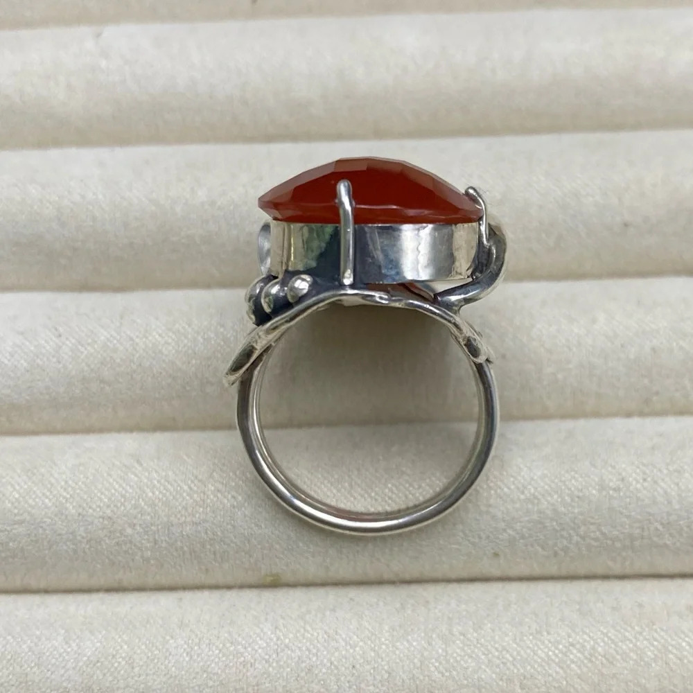 Sterling Silver Large Carnelian Stone Ring - Picture 8 of 16